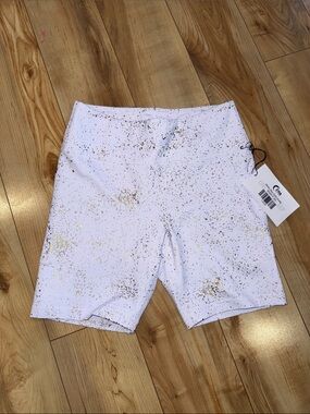 Women's White Athletic Bike Shorts with Gold Speckle